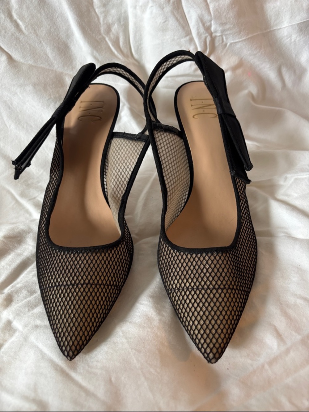 INC International Concepts Black Mesh Pointed Slingback Heels